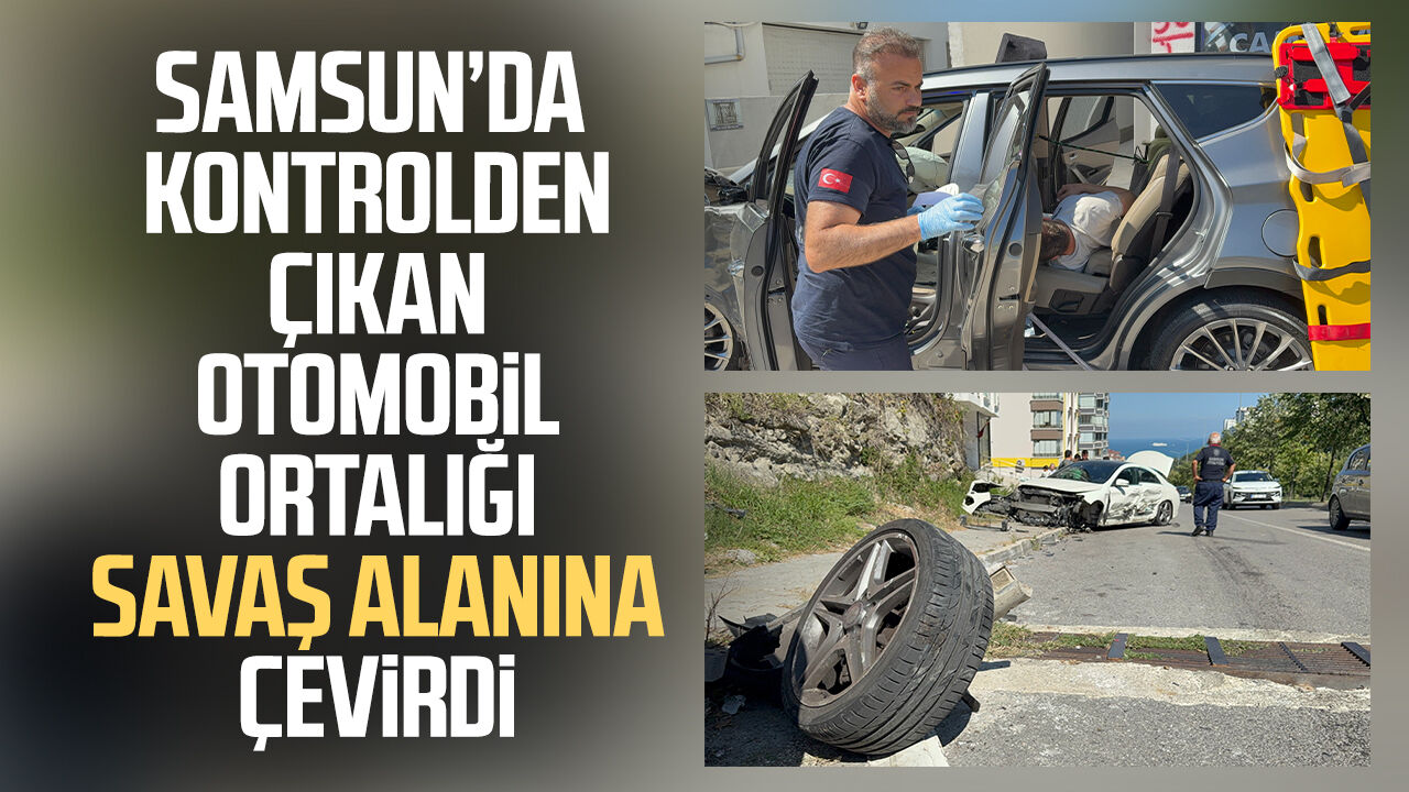 2 otomobile çarpıp savrulan araç duvara tosladı!