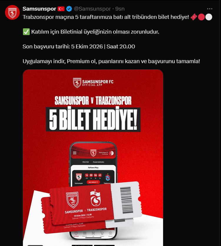 Samsunspor Haber: Samsunspor’dan taraftara bilet sürprizi!