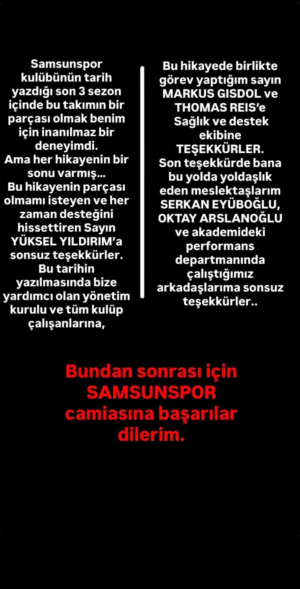 Samsunspor Haber:Samsunspor’da Ayrılık Fatih Yıldız’dan Duygusal Mesaj
