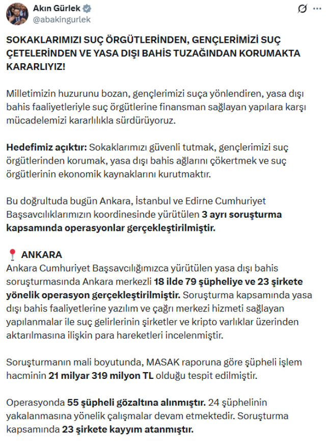 Bakan Gürlek duyurdu! 23 şirkete kayyım atandı, onlarca kişi gözaltında