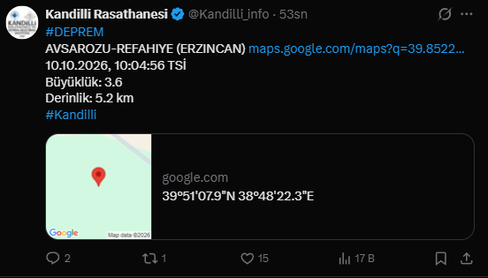 Erzincan’da korkutan deprem! Kandilli büyüklüğünü açıkladı