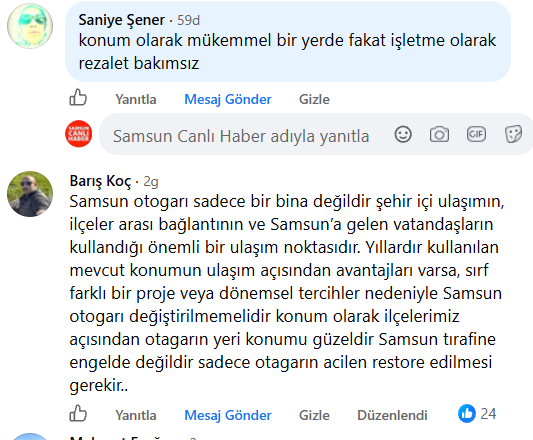 Samsun otogarı için vatandaşlardan yenileme çağrısı