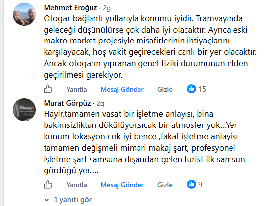 Samsun otogarı için vatandaşlardan yenileme çağrısı