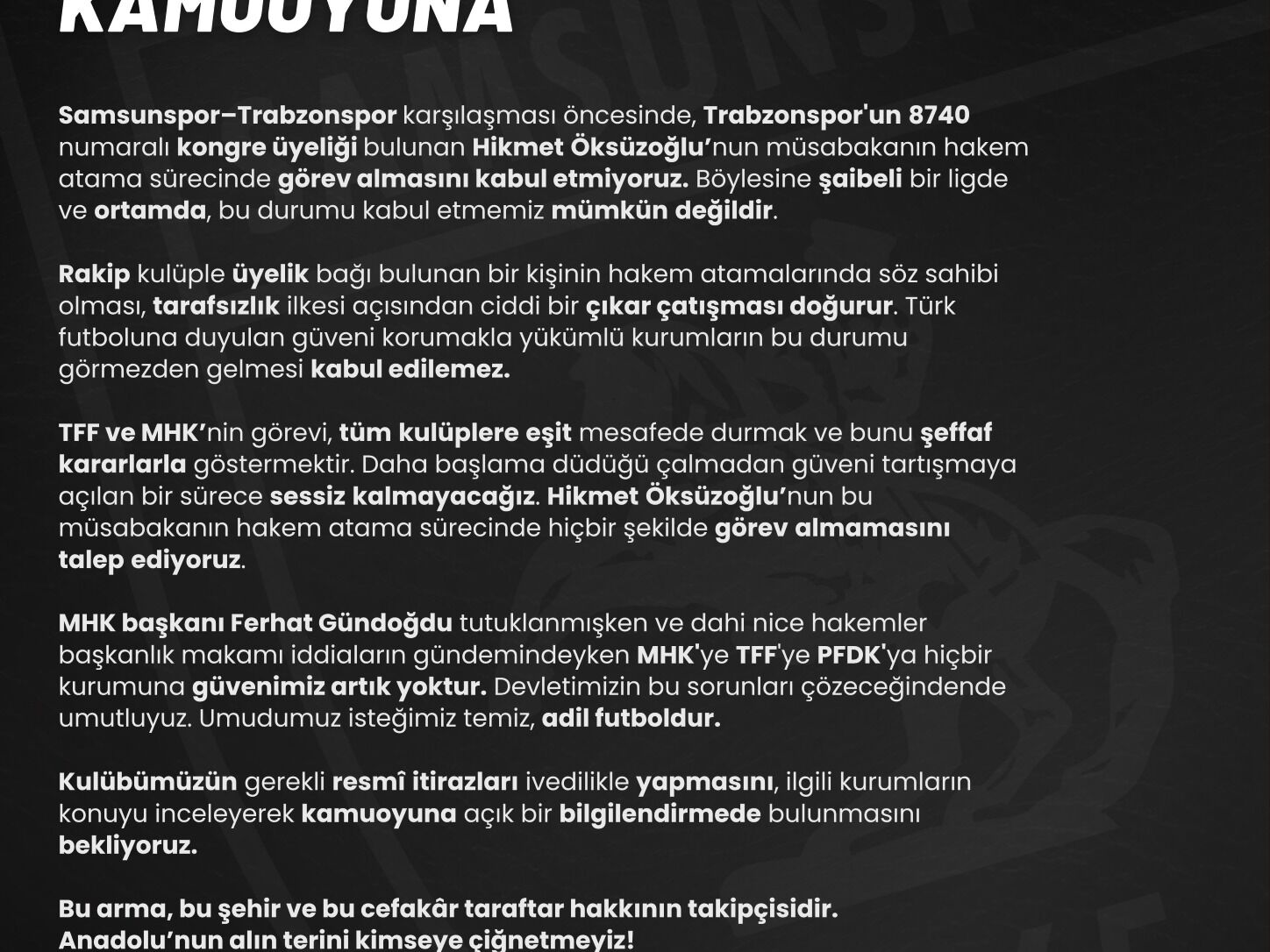 Samsunspor Haber: Samsunspor taraftarından kritik maç öncesi dikkat çeken açıklama