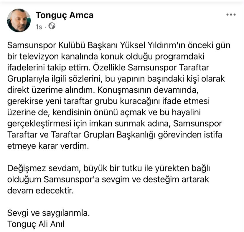 Samsunspor Haber: Samsunspor Başkanı Yıldırım’ın sözleri sonrası görevi bıraktı! Anıl'dan şok istifa